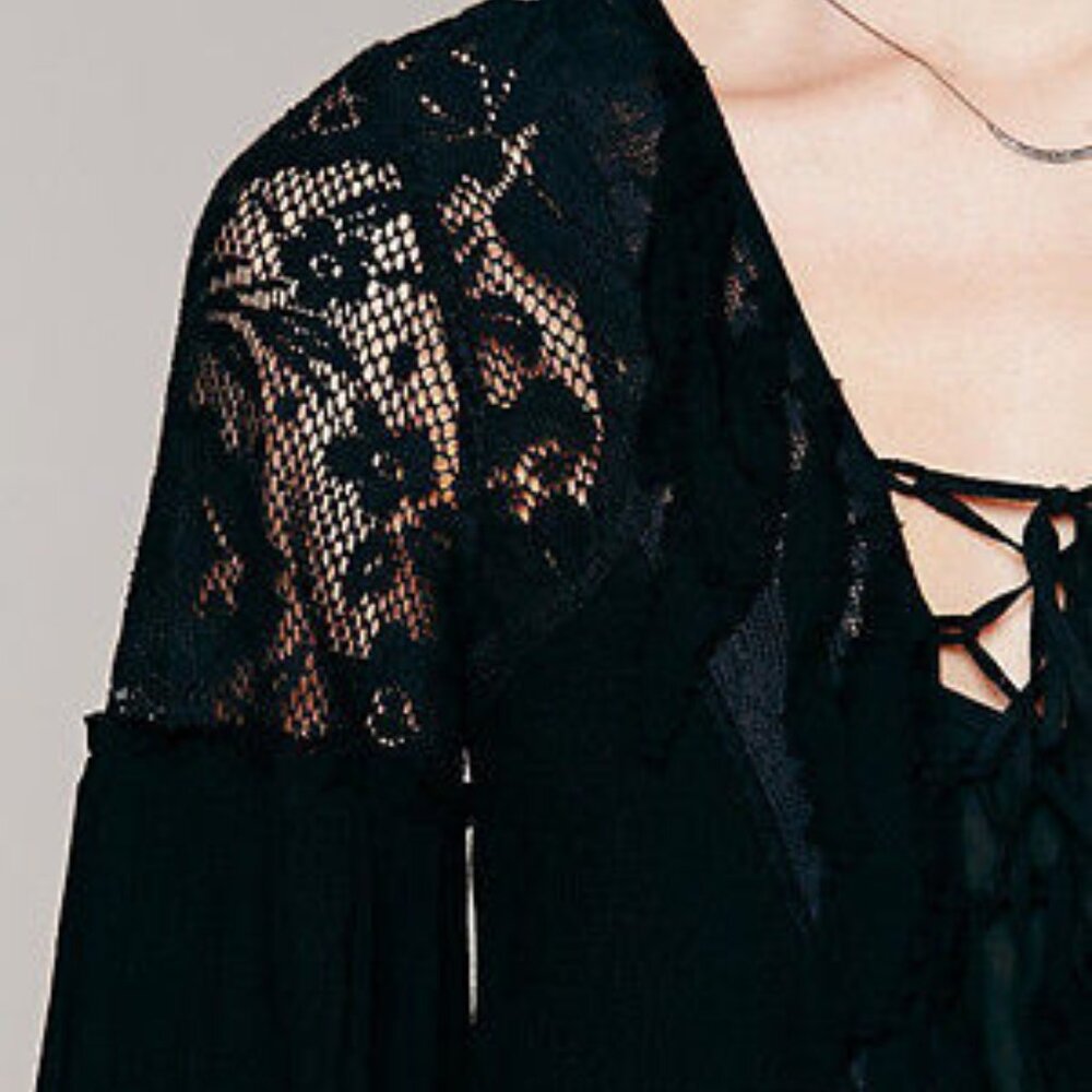 Free People Black Shipwreck Cove Fringed Mini Lace Dress (AHS Misty Day) EB3 - Picture 15 of 16